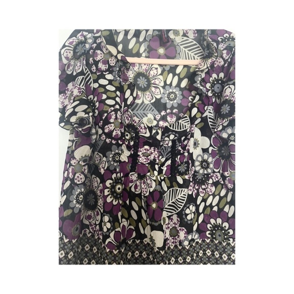 MCM floral romantic feminine mixed print pop over sheer top - Picture 2 of 4